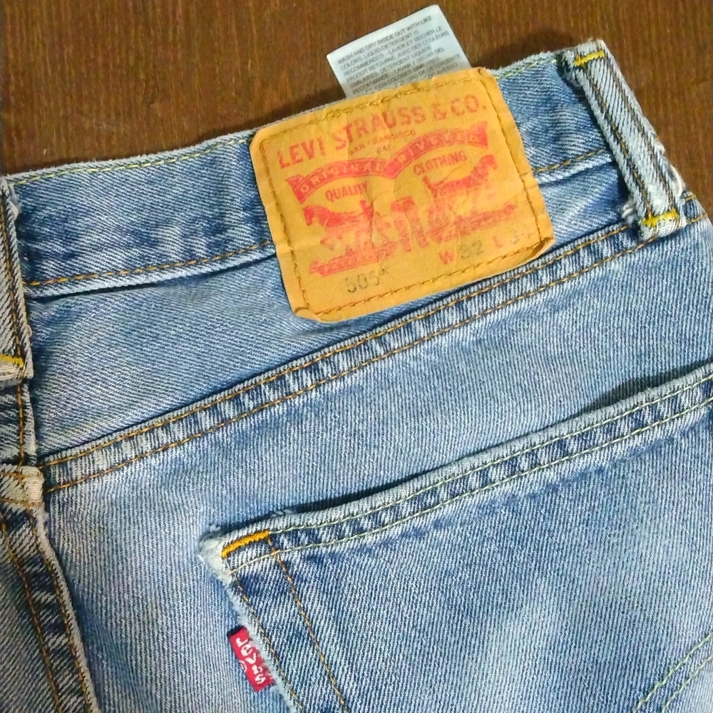 Levi's 505 Red Tab Regular Fit Straight Leg Distressed Denim Jeans